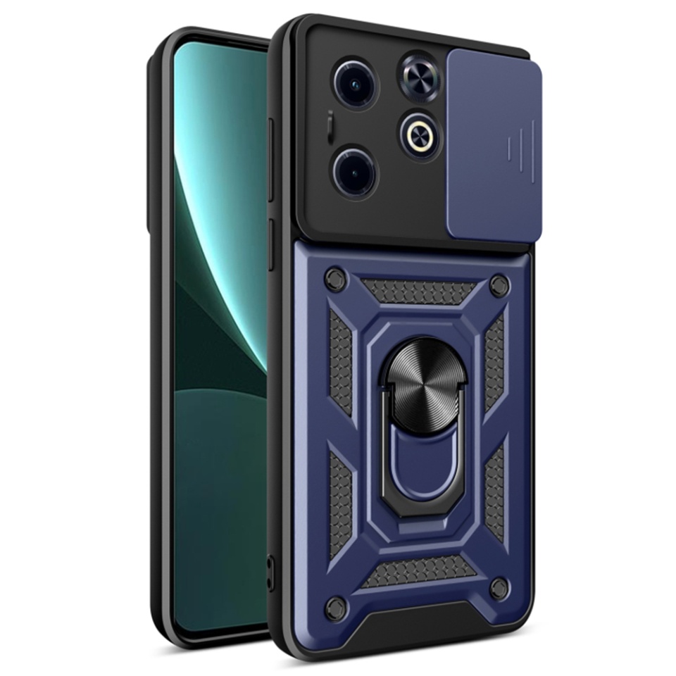 Husa pentru Infinix Hot 40i / Smart 8 cu inel magnetic si protectie camera Skyddar CamShield - Albastru
