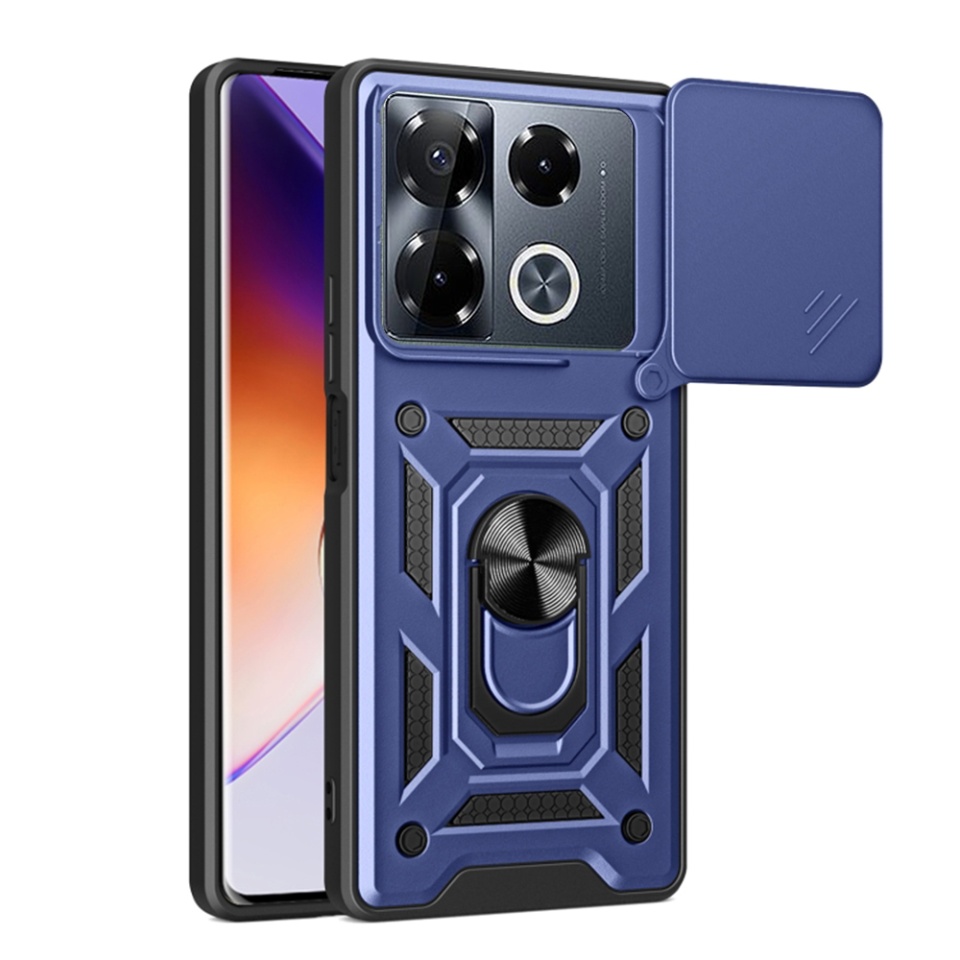 Husa pentru Infinix Note 40 Pro+, cu inel magnetic si suport ajustabil, protectie completa camera, SKDR SafeCover - Albastru