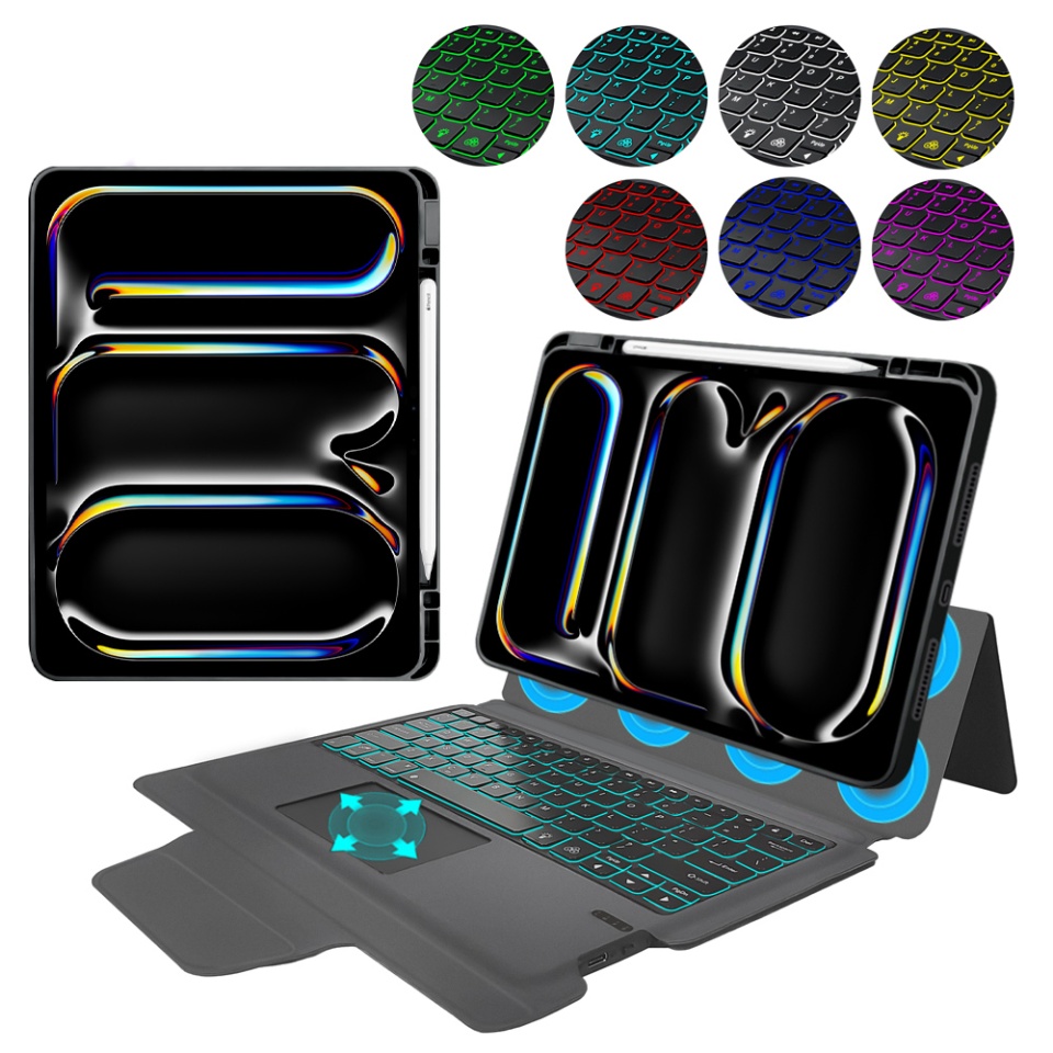 Husa pentru iPad Pro 13 (2024) cu Tastatura Bluetooth si Protectie 360°, SKDR TabTop Pro - Negru
