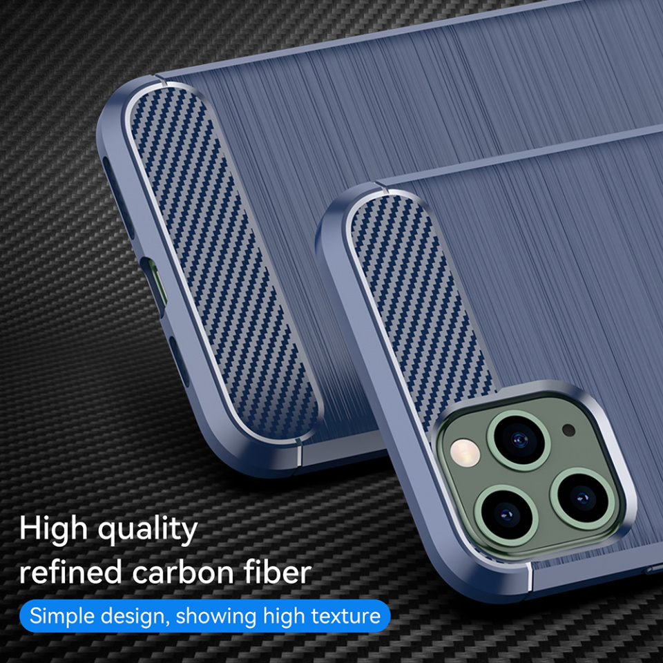 Husa pentru iPhone 11 Pro Max din silicon, Slim, cu textură Fibra Carbon - Albastru carbon - 3 | YEO
