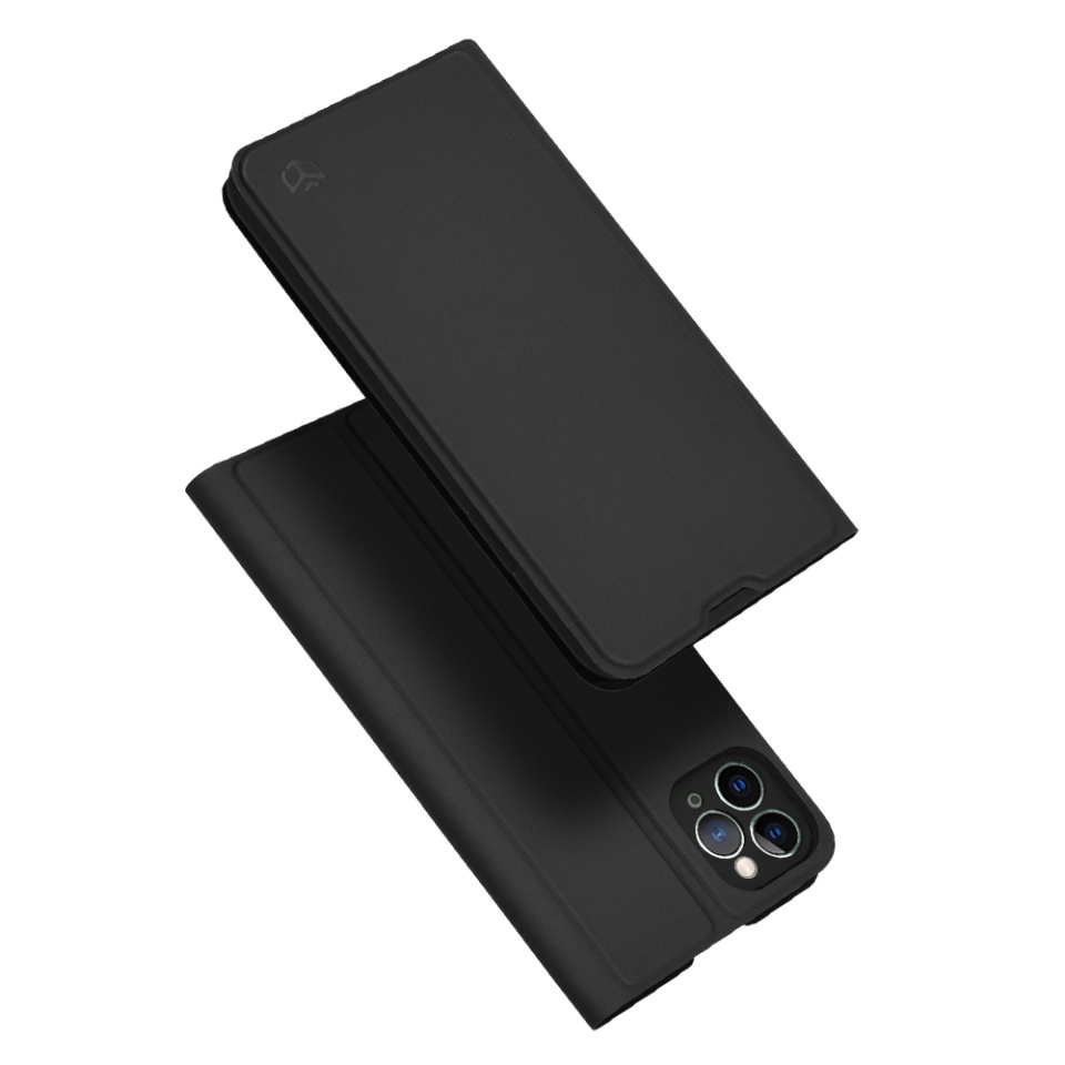 Husa pentru iPhone 11 Pro Max, SKYDDAR INNOVATION, Magskin Book, tip Carte cu Portofel Interior, set cu sticker, Negru