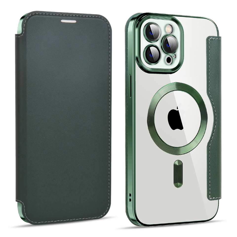 Husa pentru iPhone 11 Pro Max tip carte, SKYDDAR INOVATION, SmartMag Book, Magsafe, RFiD, Suport Carduri, set cu sticker, Verde - 1 | YEO