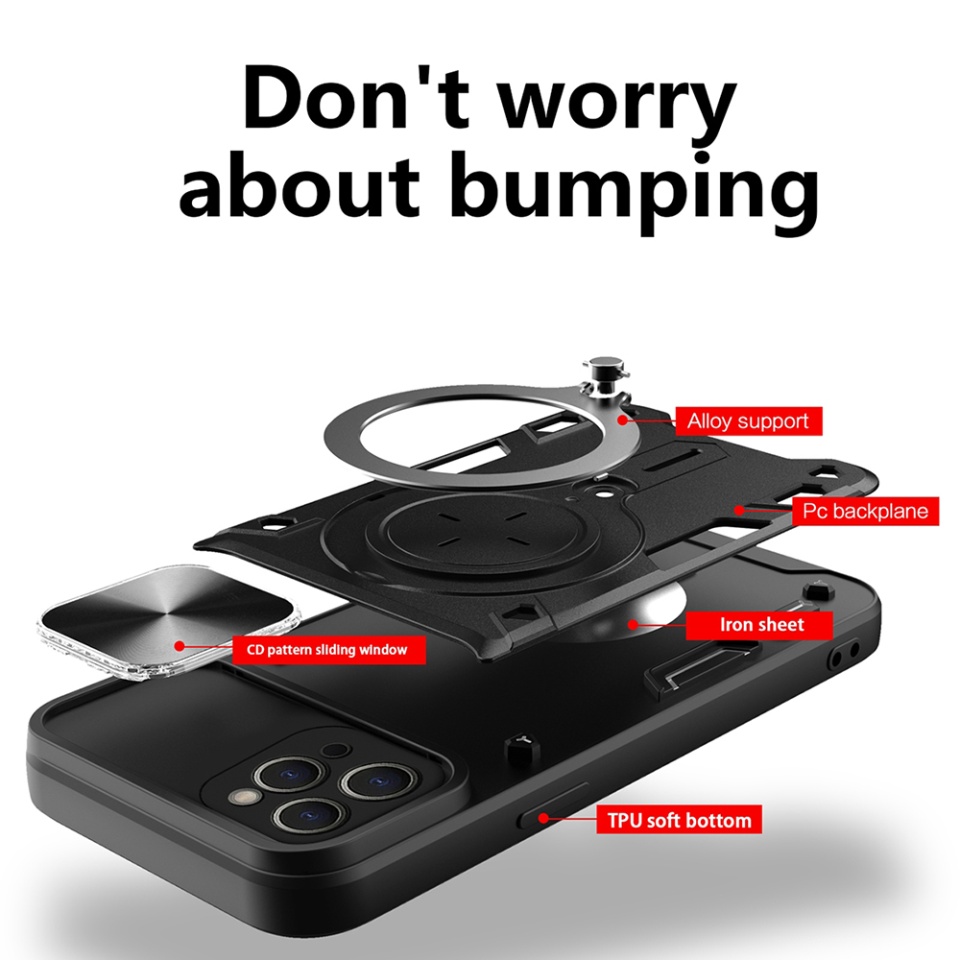 Husa pentru iPhone 11 Pro, SKYDDAR INNOVATION, CamGuard Pro, Inel Magnetic, Protectie Camera, Rosu, set cu sticker - 1 | YEO