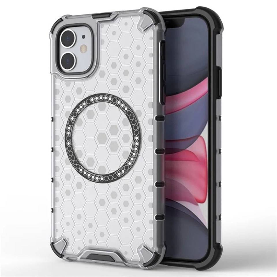 Husa pentru iPhone 11, SKYDDAR INNOVATION, HoneyComb Shield MagSafe, Alb, set cu sticker