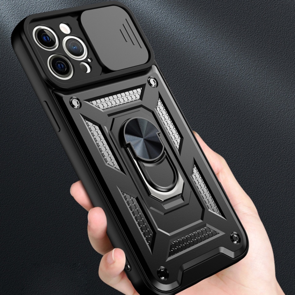 Husa pentru iPhone 12 Pro cu inel magnetic si protectie camera Skyddar CamShield - Albastru - 3 | YEO