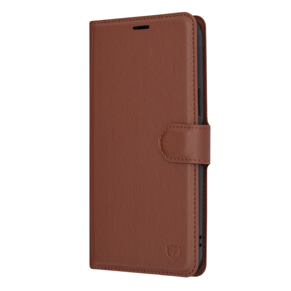 Husa pentru iPhone 12 Pro Max, SKYDDAR INNOVATION, Leather Folio tip Carte, cu Portofel Interior, Finisaje Premium, set cu sticker, Maro - 3 | YEO