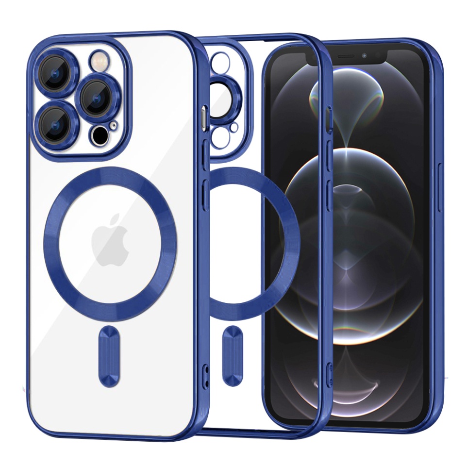 Husa pentru iPhone 12 Pro, SKYDDAR INNOVATION, Luxury Shield Magsafe, Protectie Antisoc, Albastru, set cu sticker
