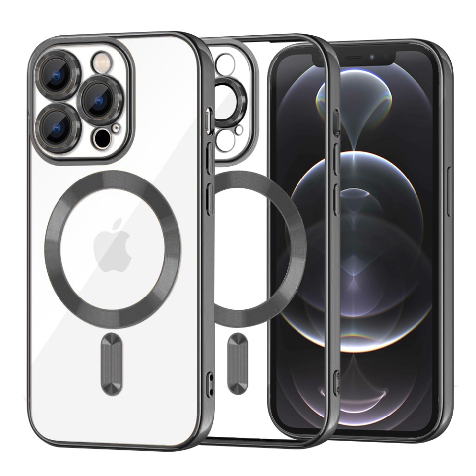 Husa pentru iPhone 12 Pro, SKYDDAR INNOVATION, Luxury Shield Magsafe, Protectie Antisoc, Negru, set cu sticker
