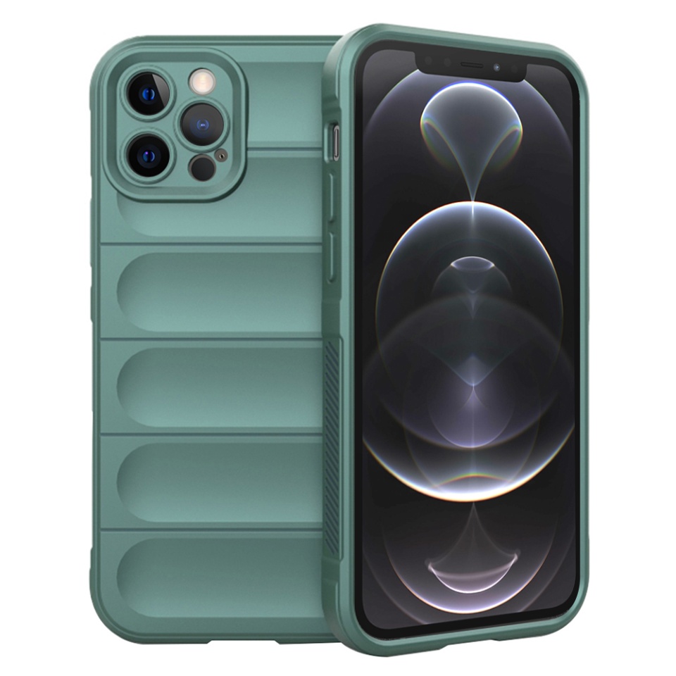 Husa pentru iPhone 12 Pro, SKYDDAR INNOVATION, Vogue, din Silicon Mat, Verde, set cu sticker