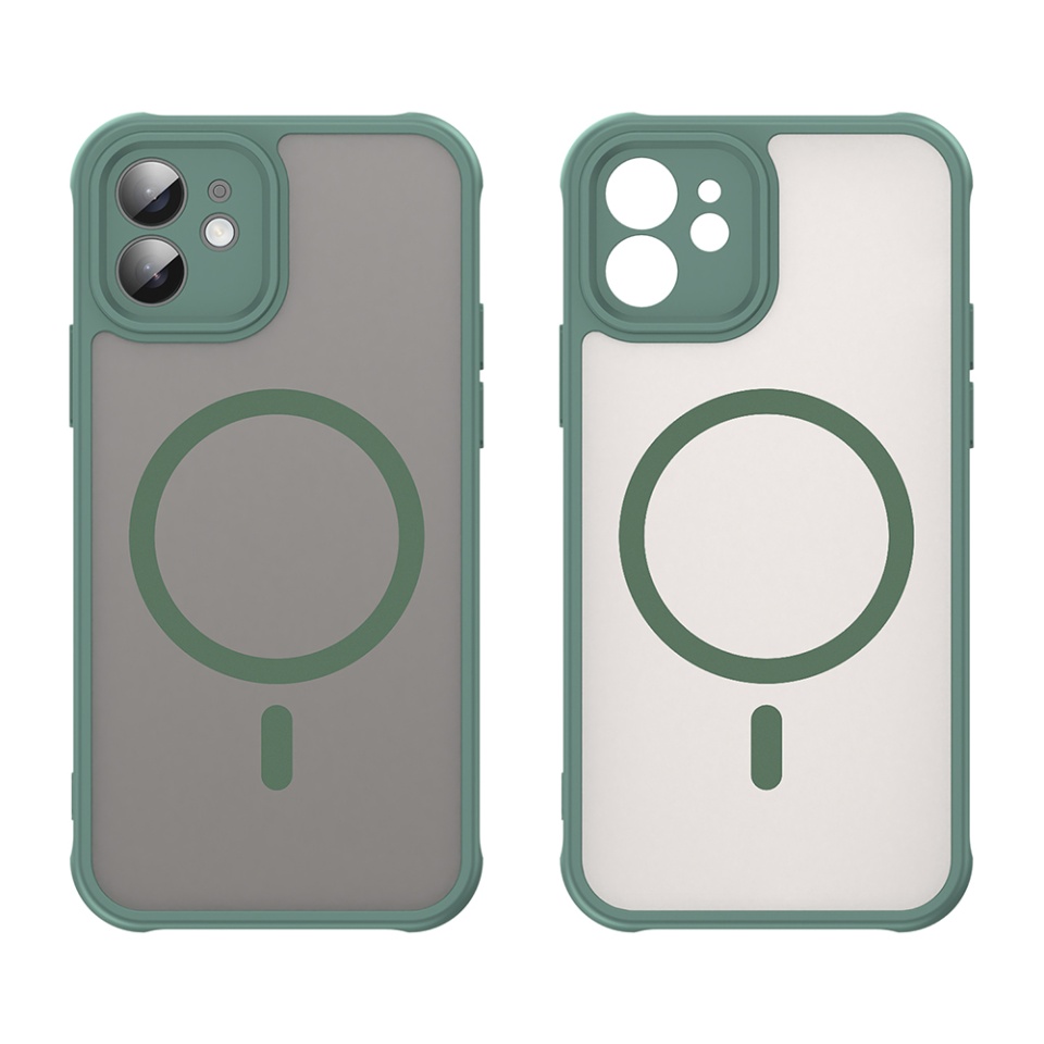 Husa pentru iPhone 12, SKYDDAR INNOVATION, HaloFrost MagSafe II, Antisoc, set cu sticker, Verde - 1 | YEO