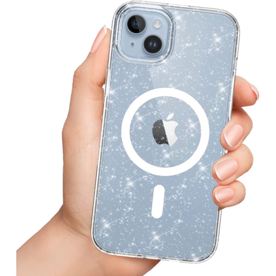 Husa pentru iPhone 13, Magsafe, din Silicon TPU cu Sclipici, Design Elegant si Ultra Subtire, SKDR Shine - Transparenta - 1 | YEO