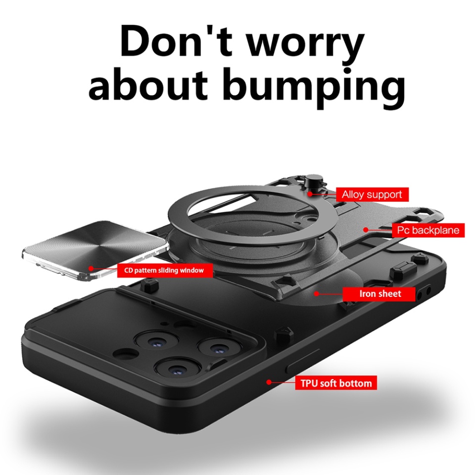 Husa pentru iPhone 13 Pro, cu inel magnetic si suport ajustabil, protecție completa camera, SKDR SafeCover - Negru - 1 | YEO