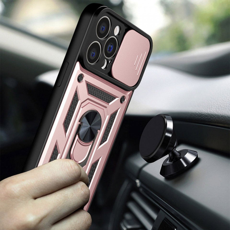 Husa pentru iPhone 13 Pro Max cu inel magnetic si protectie camera Skyddar CamShield - Rose Gold - 1 | YEO