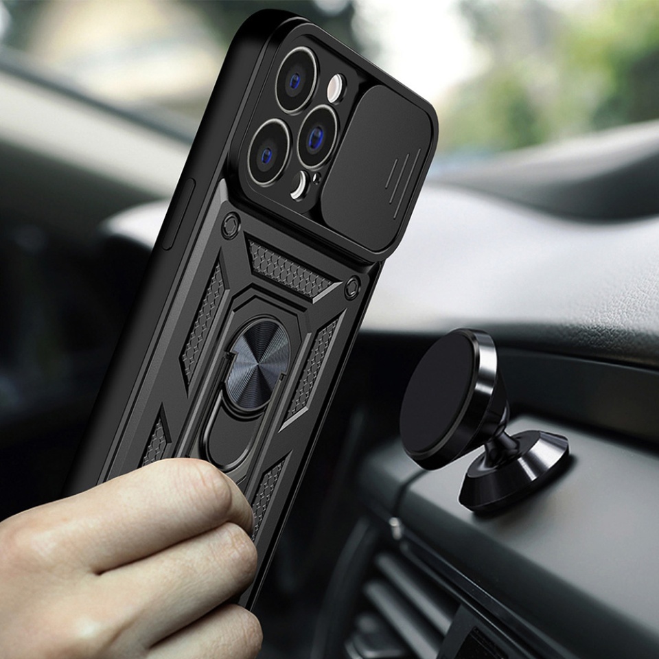 Husa pentru iPhone 13 Pro Max, SKYDDAR INNOVATION, CamShield, Negru, set cu sticker - 3 | YEO