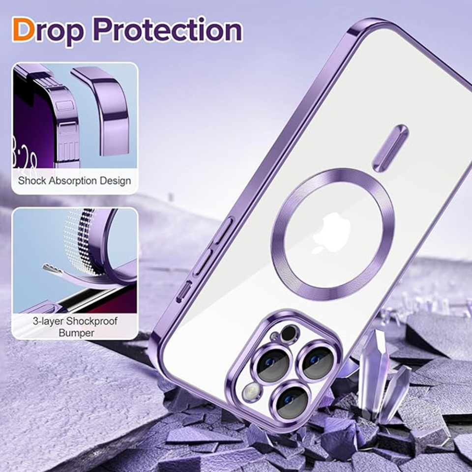 Husa pentru iPhone 13 Pro Max, SKYDDAR INNOVATION, Luxury Glitter Magsafe, Antisoc, Fundal Detasabil 2-in-1, Protectie Superioara, Margini Ridicate, Mov, set cu sticker - 2 | YEO