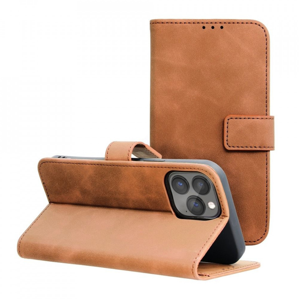 Husa pentru iPhone 13 Pro Max tip carte magnetic, Skyddar Tender - Maro