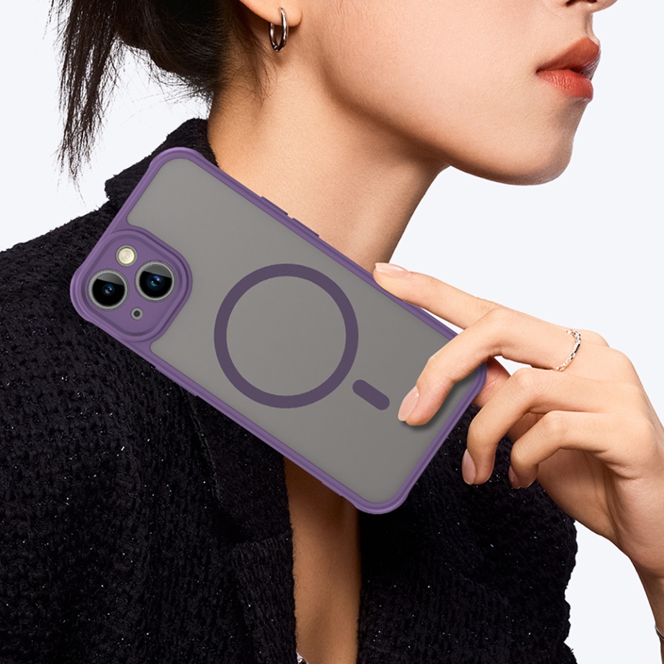 Husa pentru iPhone 13, SKYDDAR INNOVATION, HaloFrost MagSafe II, Antisoc, set cu sticker, Mov - 6