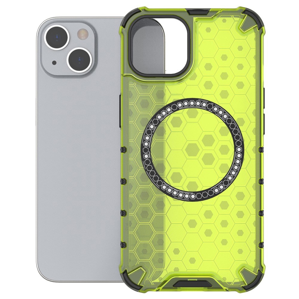 Husa pentru iPhone 13, SKYDDAR INNOVATION, HoneyComb Shield MagSafe, Antisoc, set cu sticker, Verde - 1 | YEO
