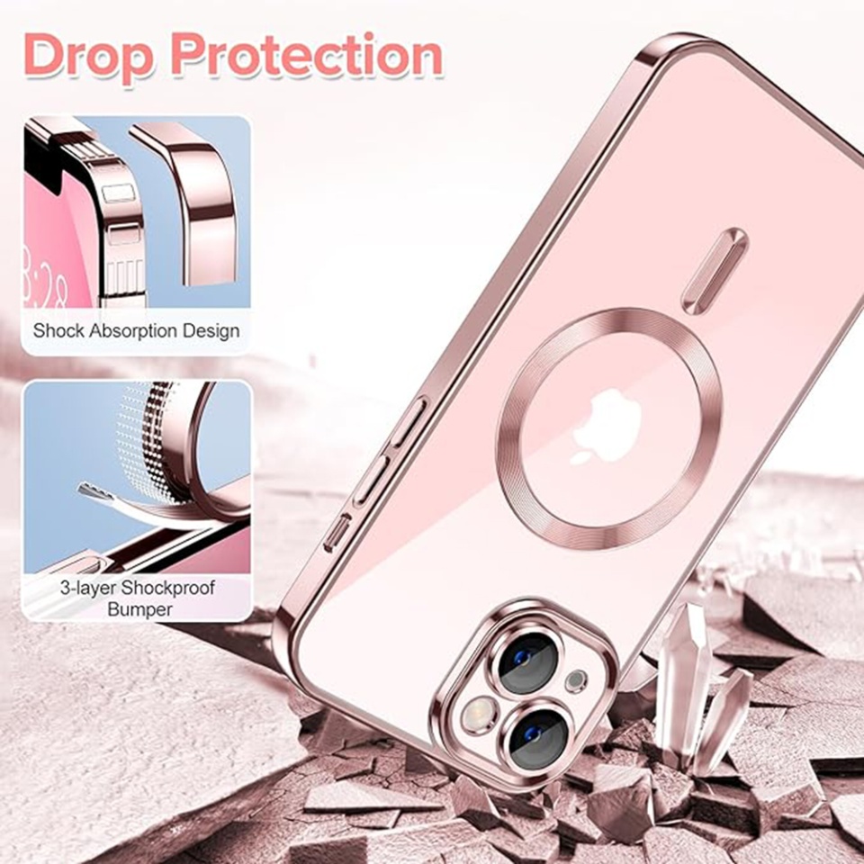 Husa pentru iPhone 13, SKYDDAR INNOVATION, Luxury Glitter Magsafe, Antisoc, Fundal Detasabil 2-in-1, Protectie Superioara, Margini Ridicate, Roz, set cu sticker - 2 | YEO