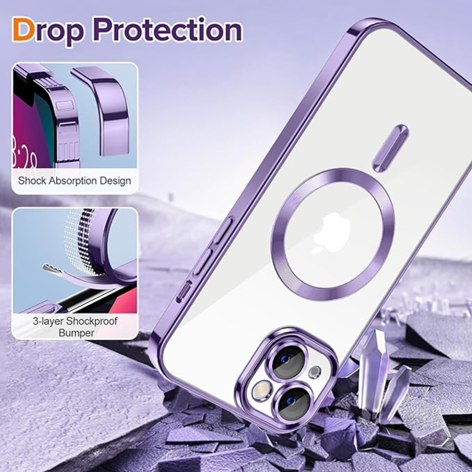 Husa pentru iPhone 13, SKYDDAR INNOVATION, Luxury Shield Magsafe, Protectie Antisoc, Mov, set cu sticker - 2 | YEO