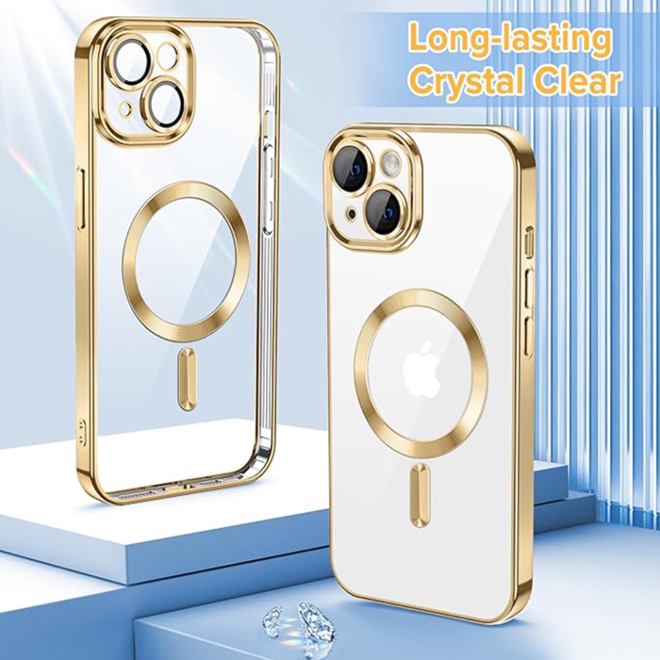 Husa pentru iPhone 13, SKYDDAR INNOVATION, Luxury Shield Magsafe, Protectie Antisoc, Auriu, set cu sticker - 1 | YEO