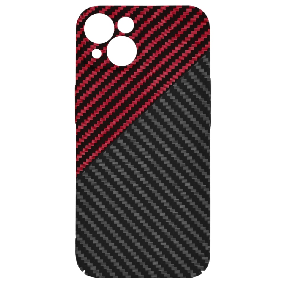 Husa pentru iPhone 13, SKYDDAR INNOVATION, textura carbon, Carbonite FiberShell, Rosu inchis, set cu sticker - 3 | YEO