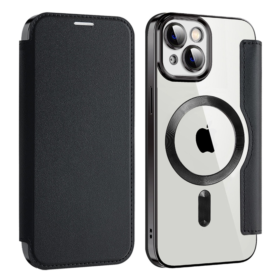 Husa pentru iPhone 13 tip carte, SKYDDAR INOVATION, SmartMag Book, Magsafe, RFiD, Suport Carduri, set cu sticker, Negru - 1 | YEO