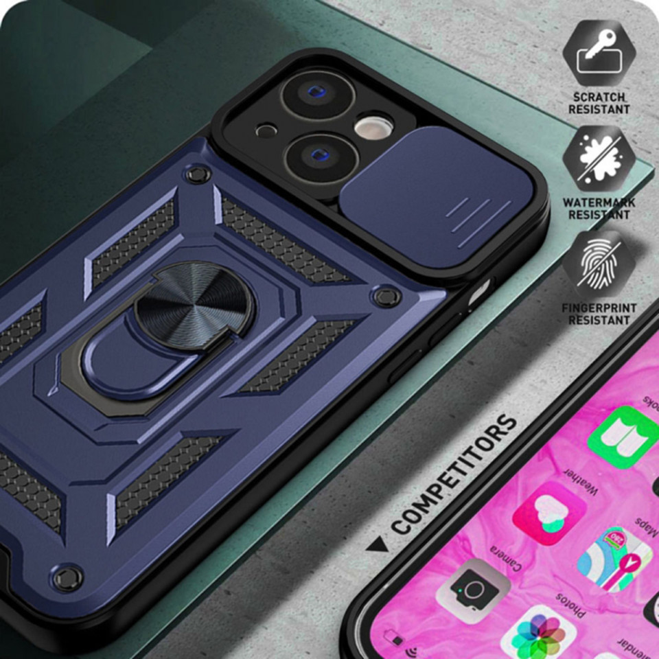 Husa pentru iPhone 14 cu inel magnetic si protectie camera Skyddar CamShield - Albastru - 1 | YEO