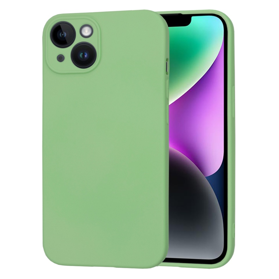 Husa pentru iPhone 14 din Silicon Catifelat, Protectie Premium, Skyddar SoftElegance MagSafe - Verde deschis