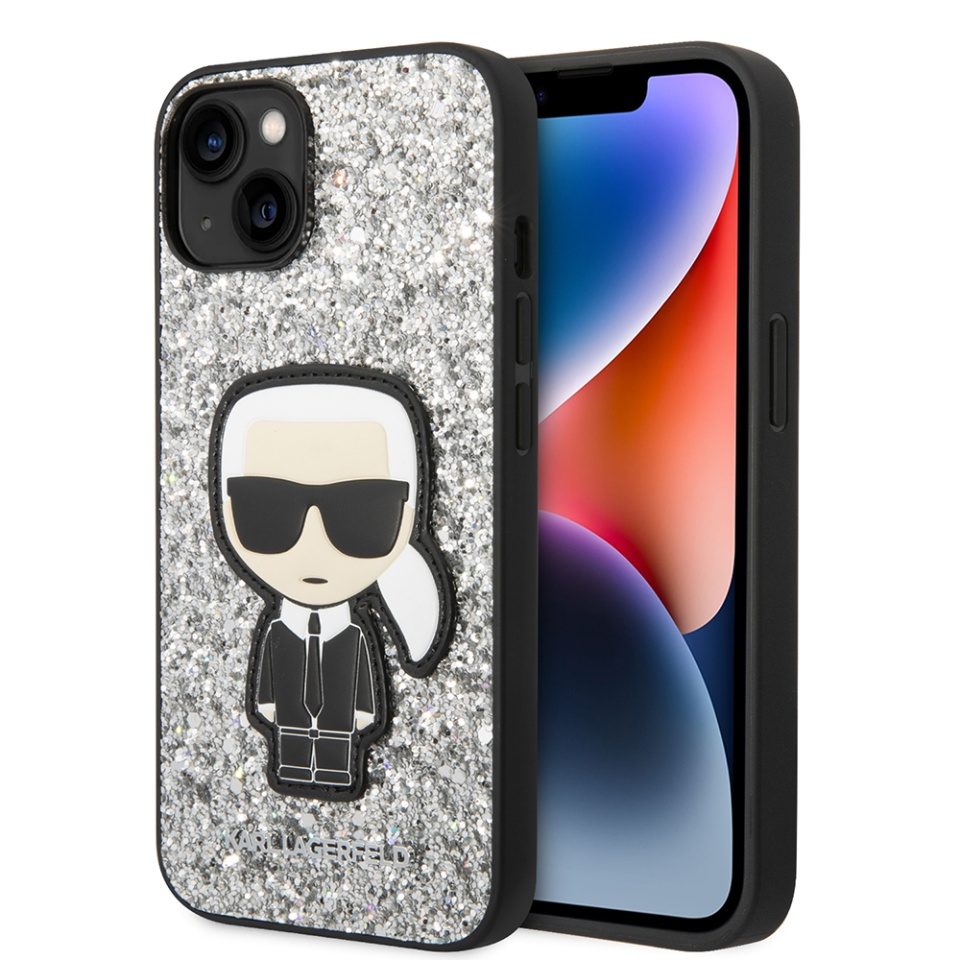 Husa pentru iPhone 14, Hardcase Glitter, Karl Lagerfeld, Argintiu