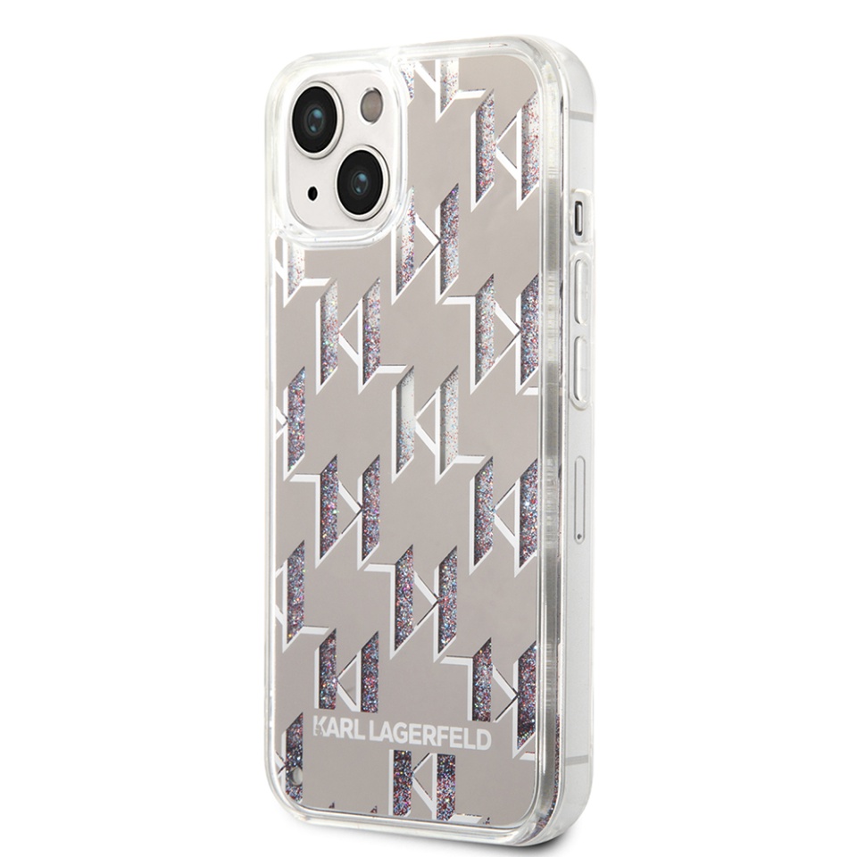 Husa pentru iPhone 14 Plus, Hardcase Liquid Glitter, Karl Lagerfeld - Monogram Argintiu - 2 | YEO