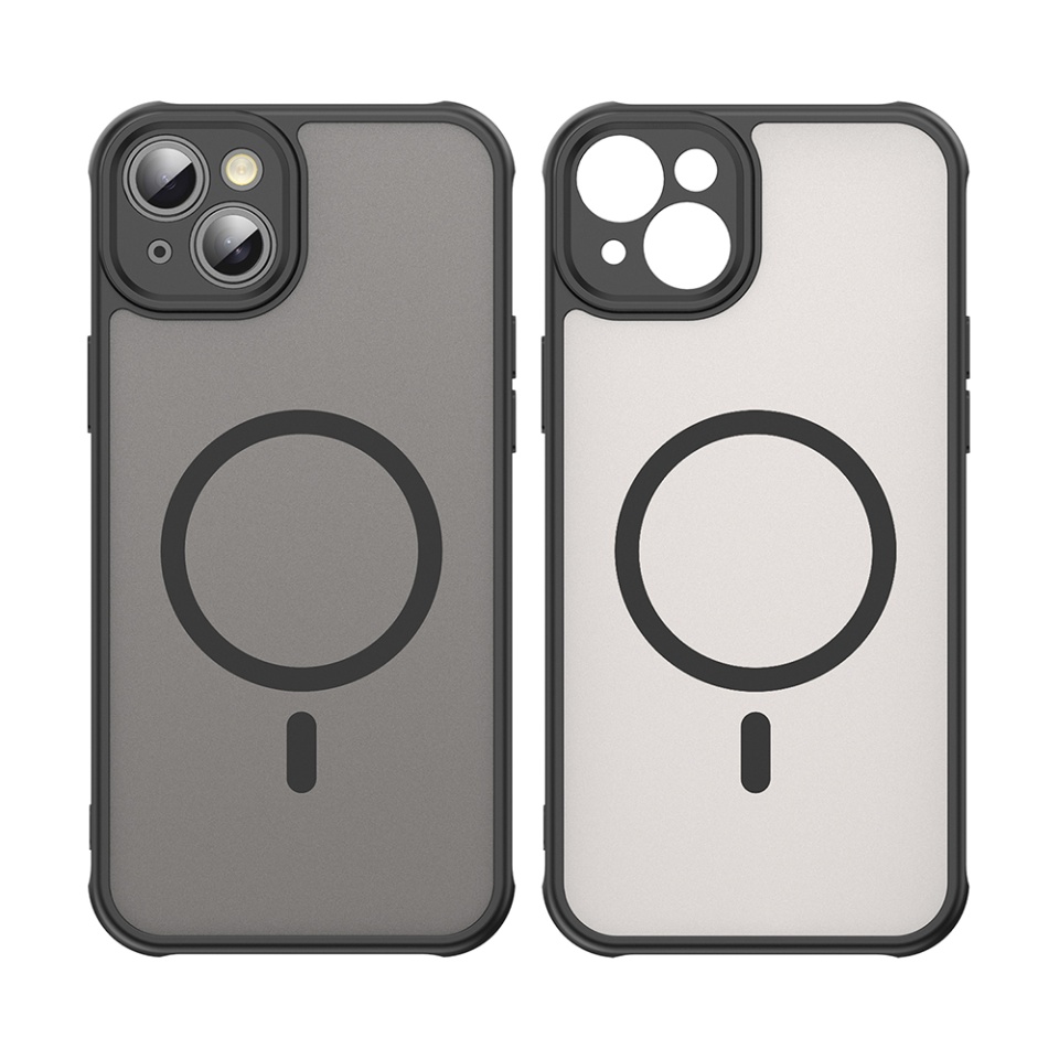 Husa pentru iPhone 14 Plus, SKYDDAR INNOVATION, HaloFrost MagSafe II, Antisoc, set cu sticker, Negru - 1 | YEO