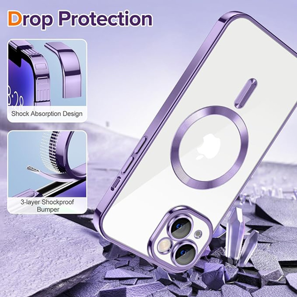 Husa pentru iPhone 14 Plus, SKYDDAR INNOVATION, Luxury Shield Magsafe, Protectie Antisoc, Mov, set cu sticker - 2 | YEO