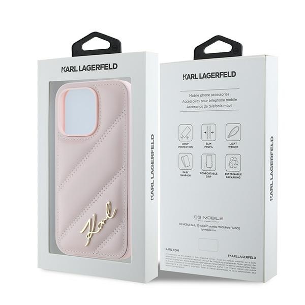 Husa pentru iPhone 14 Pro, Diagonal Quilted Script, Karl Lagerfeld - Roz - 8