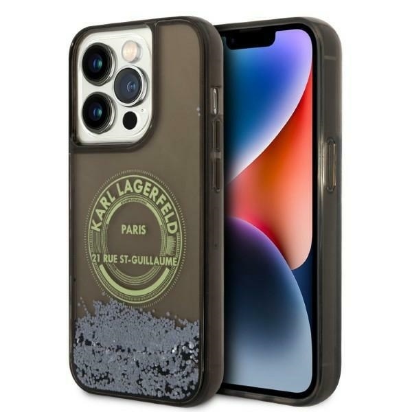 Husa pentru iPhone 14 Pro, Hardcase Liquid Glitter, Karl Lagerfeld - Negru Sclipici