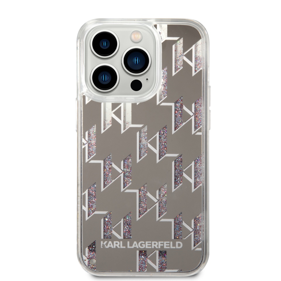Husa pentru iPhone 14 Pro, Hardcase Liquid Glitter, Karl Lagerfeld - Monogram Argintiu - 2 | YEO