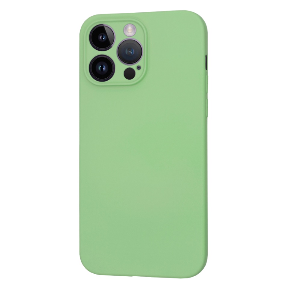 Husa pentru iPhone 14 Pro Max, SKYDDAR INNOVATION, din Silicon Catifelat, SoftFlex Magsafe, Verde deschis, set cu sticker - 1 | YEO