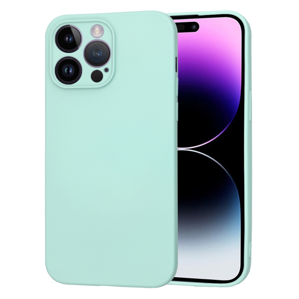 Husa pentru iPhone 14 Pro Max, SKYDDAR INNOVATION, din Silicon Catifelat, SoftElegance , Turcoaz, set cu sticker