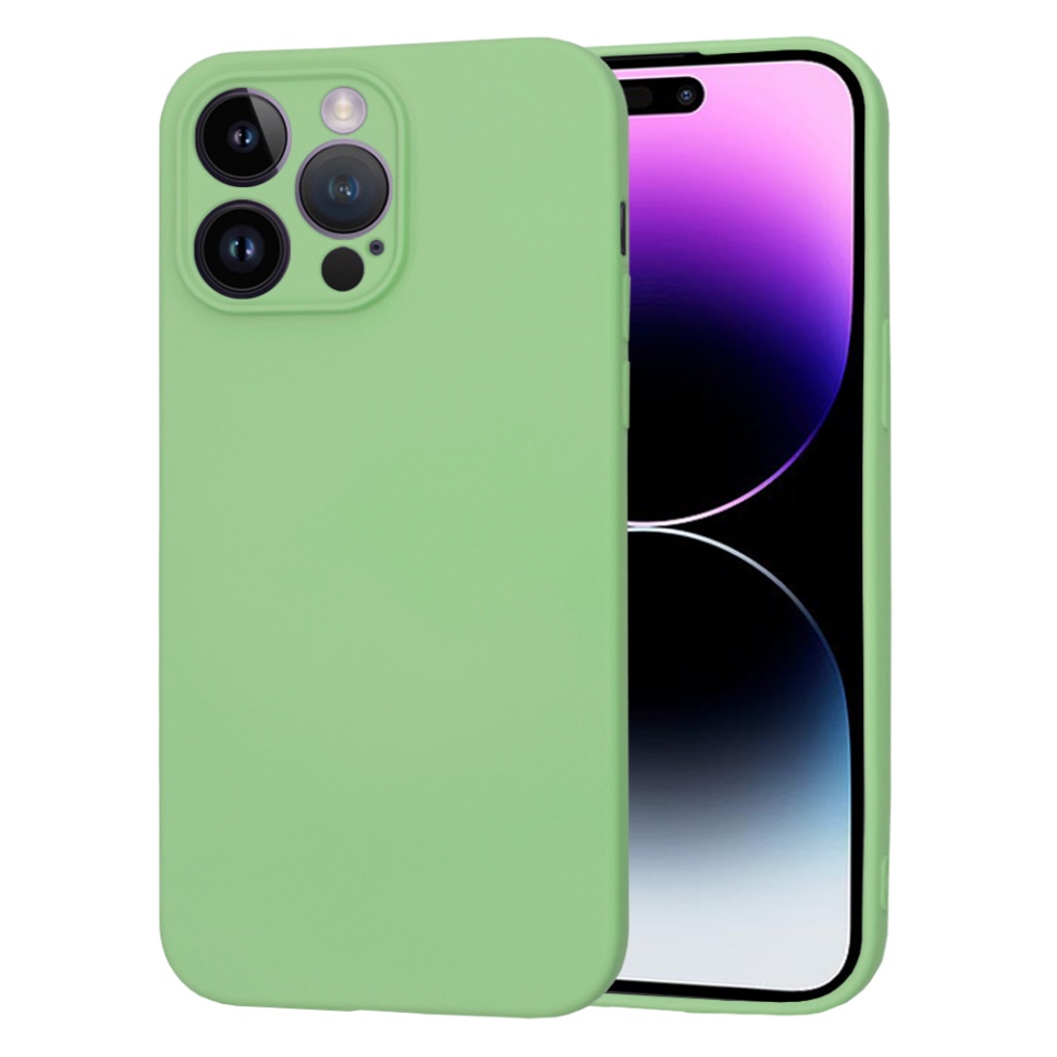 Husa pentru iPhone 14 Pro Max, SKYDDAR INNOVATION, din Silicon Catifelat, SoftElegance , Verde deschis, set cu sticker