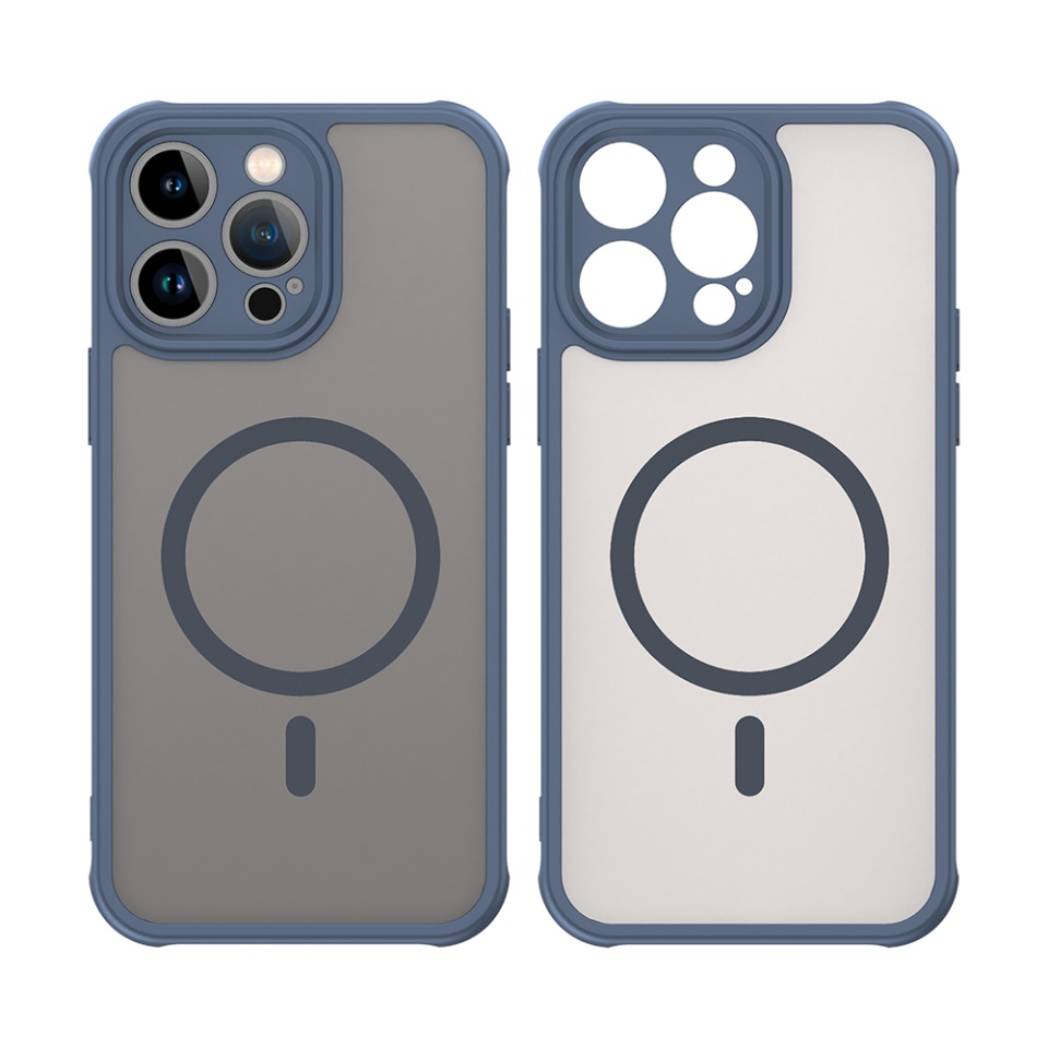 Husa pentru iPhone 14 Pro Max, SKYDDAR INNOVATION, HaloFrost MagSafe II, Antisoc, set cu sticker, Bleumarin - 1 | YEO