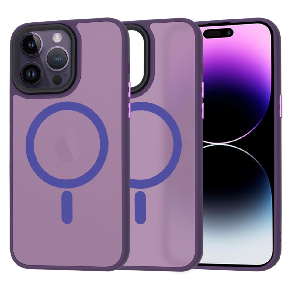 Husa pentru iPhone 14 Pro Max, SKYDDAR INNOVATION, HaloFrost MagSafe, Antisoc, set cu sticker, Mov inchis