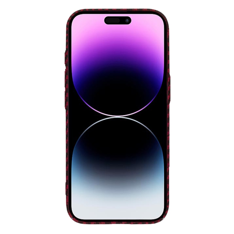 Husa pentru iPhone 14 Pro Max, SKYDDAR INNOVATION, textura carbon, Carbonite FiberShell, Rosu, set cu sticker - 1 | YEO