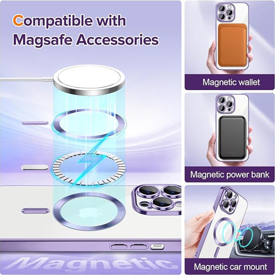 Husa pentru iPhone 14 Pro, SKYDDAR INNOVATION, Luxury Shield Magsafe, Protectie Antisoc, Mov, set cu sticker - 5
