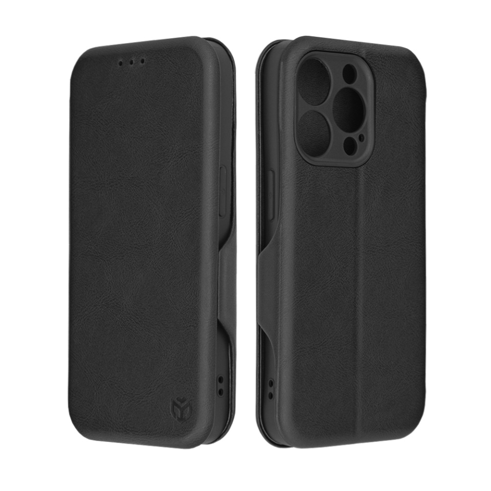 Husa pentru iPhone 14 Pro, SKYDDAR INNOVATION, Safe Wallet tip carte din Piele Ecologica, Suport Carduri, Inchidere Magnetica, Negru, set cu sticker