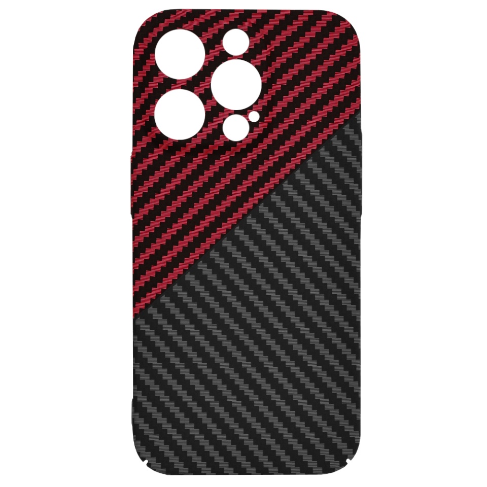 Husa pentru iPhone 14 Pro, SKYDDAR INNOVATION, textura carbon, Carbonite FiberShell, Rosu inchis, set cu sticker - 3 | YEO