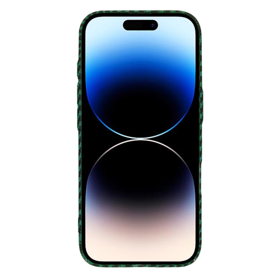 Husa pentru iPhone 14 Pro, SKYDDAR INNOVATION, textura carbon, Carbonite FiberShell, Verde, set cu sticker - 1 | YEO