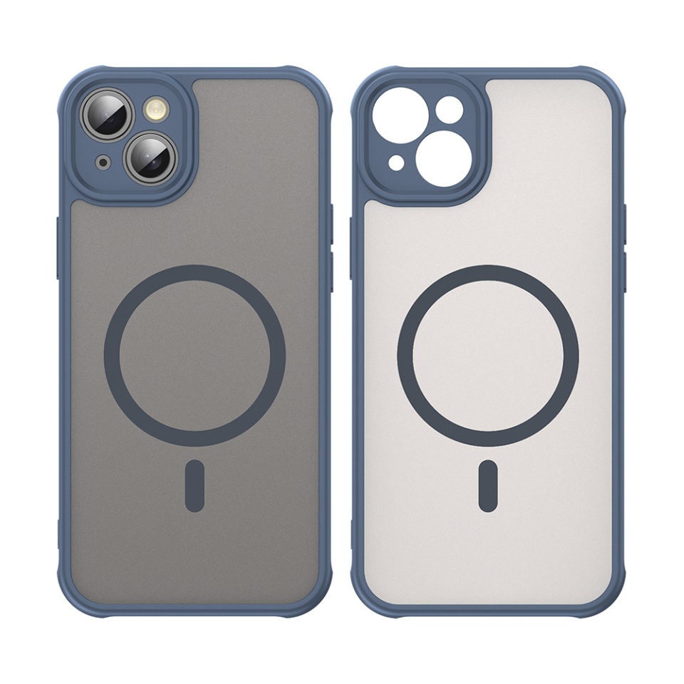 Husa pentru iPhone 14, SKYDDAR INNOVATION, HaloFrost MagSafe II, Antisoc, set cu sticker, Bleumarin - 1 | YEO
