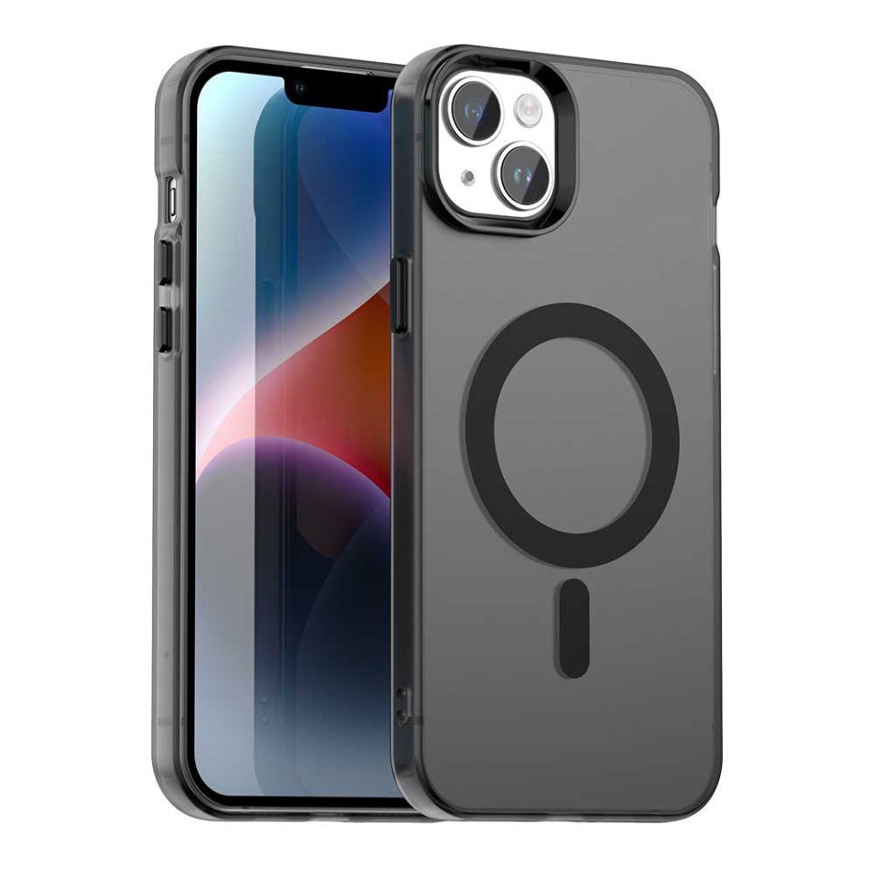 Husa pentru iPhone 14, SKYDDAR INOVATION, CandyCase, Magsafe, set cu sticker, Negru