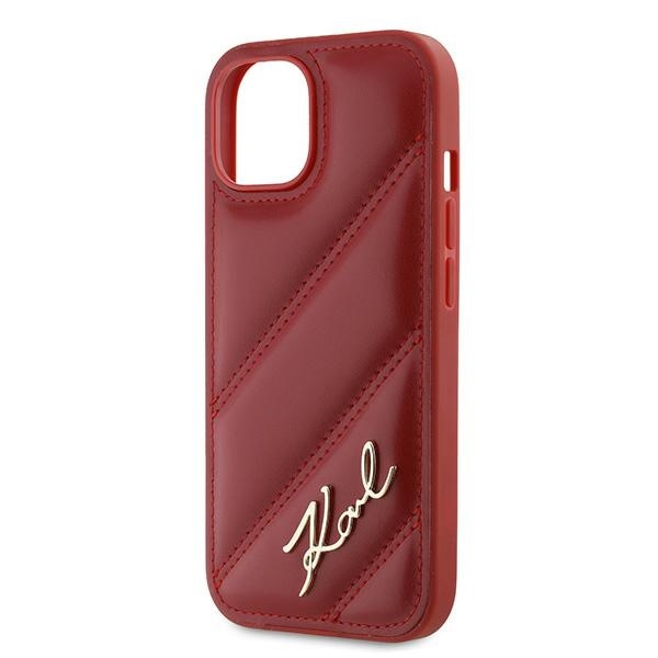 Husa pentru iPhone 15, Diagonal Quilted Script, Karl Lagerfeld - Rosu - 1 | YEO