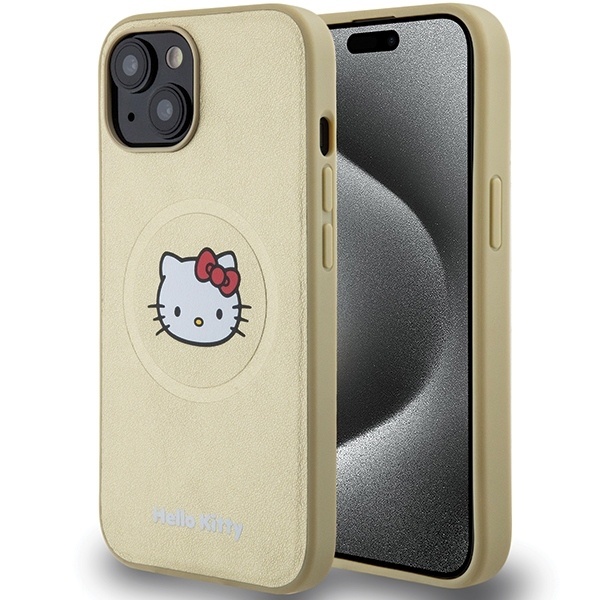 Husa pentru iPhone 15, Hardcase Leather Kitty Head MagSafe, Hello Kitty - Piele ecologica
